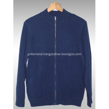 Semi-high collar zipper cashmere cardigan